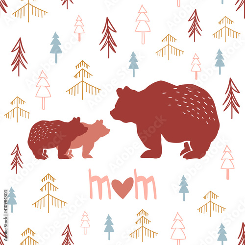 Bear with bear cubs Mother's Day card stock illustration. Abstract, Animal, Animal Family, Animal Wildlife, Animals In The Wild
