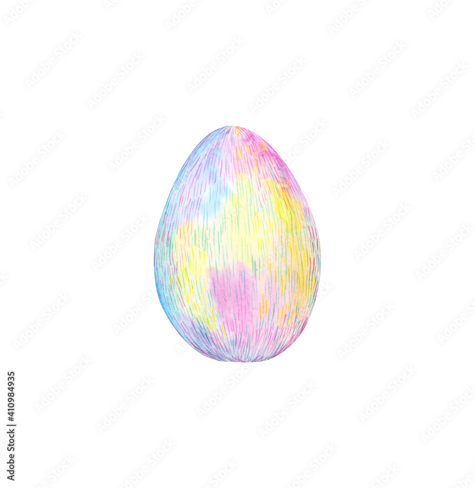 Watercolor Easter egg rainbow isolated on white background. Spring. Hand drawing with hatching. Cartoon Watercolor Easter egg rainbow isolated on white background. Spring. Hand drawing with hatching. Cartoon