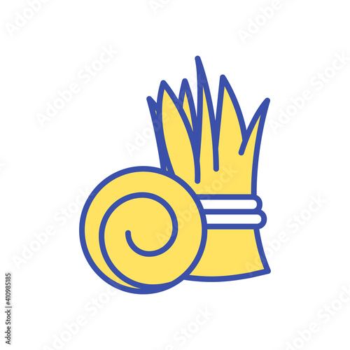 Hay stack RGB color icon. Feeding livestock. Agriculture business. Farming industry product. Farm harvest. Ranch crop. Farmland haystack. Golden grass. Isolated vector illustration