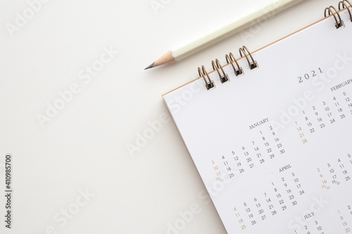 2021 calendar with pencil on white background business planning appointment meeting concept