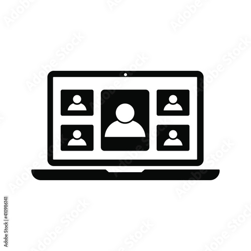 Virtual Chat Symbol. Online Class, Video Conference. Online Meetings on Laptop icon color editable