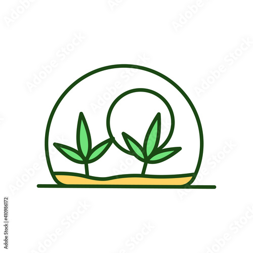 Plant under glass RGB color icon. Terrarium with plants. Succulent for home interior. Greenery and botanical decoration. Biophilic decor. Floral pot. Indoors nature. Isolated vector illustration