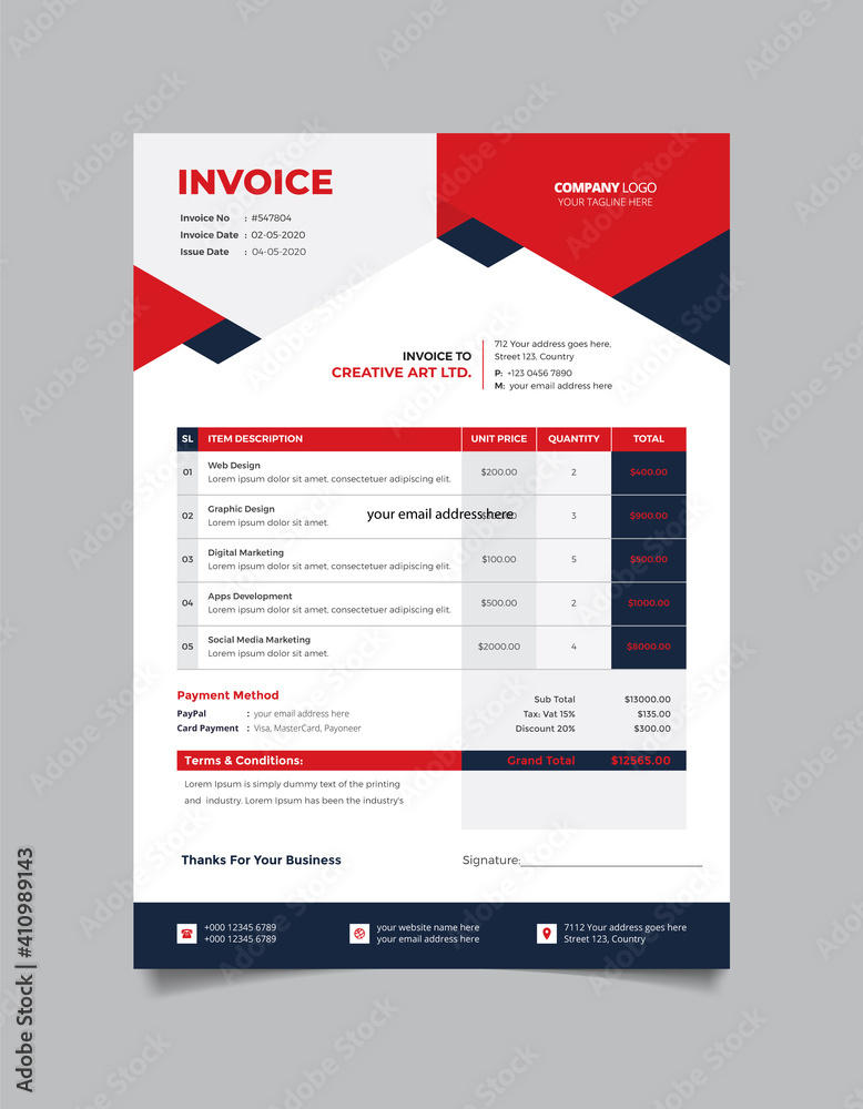 Creative corporate business invoice template design Creative corporate business invoice template design