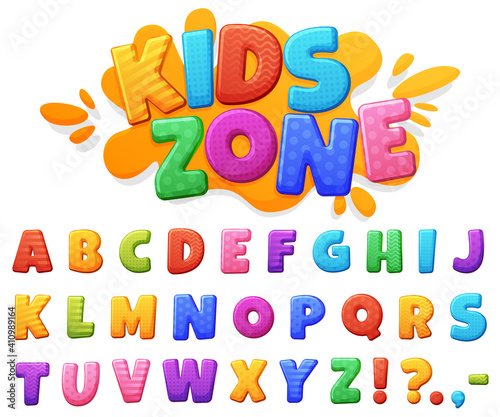 Beautiful colored cheerful children's font. Chubby brightly colored letters.