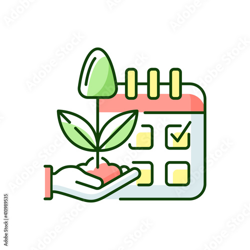 Estimating planting time RGB color icon. Growing season. Plant production. Harvesting. Smart farming. Isolated vector illustration