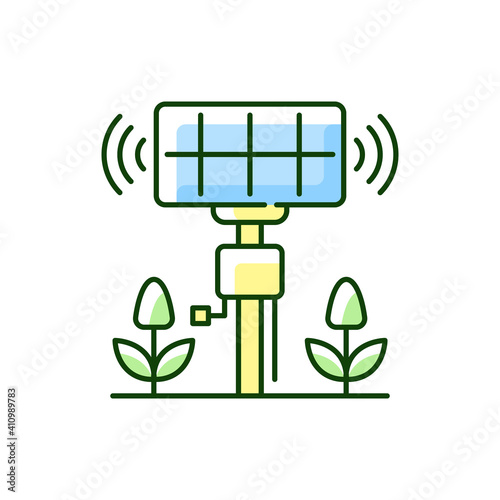 Smart agriculture sensors RGB color icon. Precision agrotechnology. Crops optimizing. Harvest monitoring. Farm analyzing systems. Isolated vector illustration