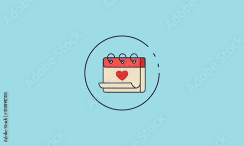 Flat Calendar Icon with Heart for Valentine's Day