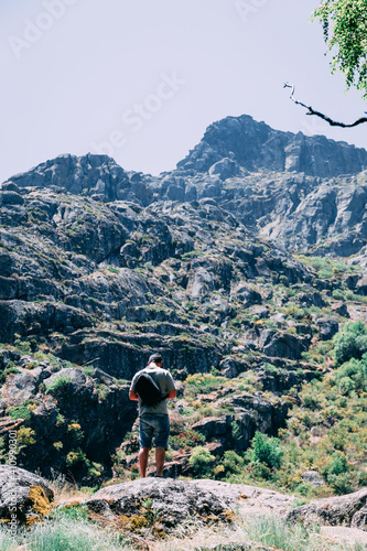 Man looking at landscape mountains Serra da Estrela