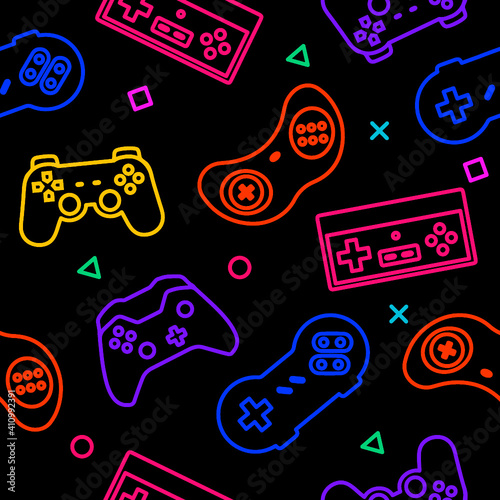 different neon gamepads video games pattern