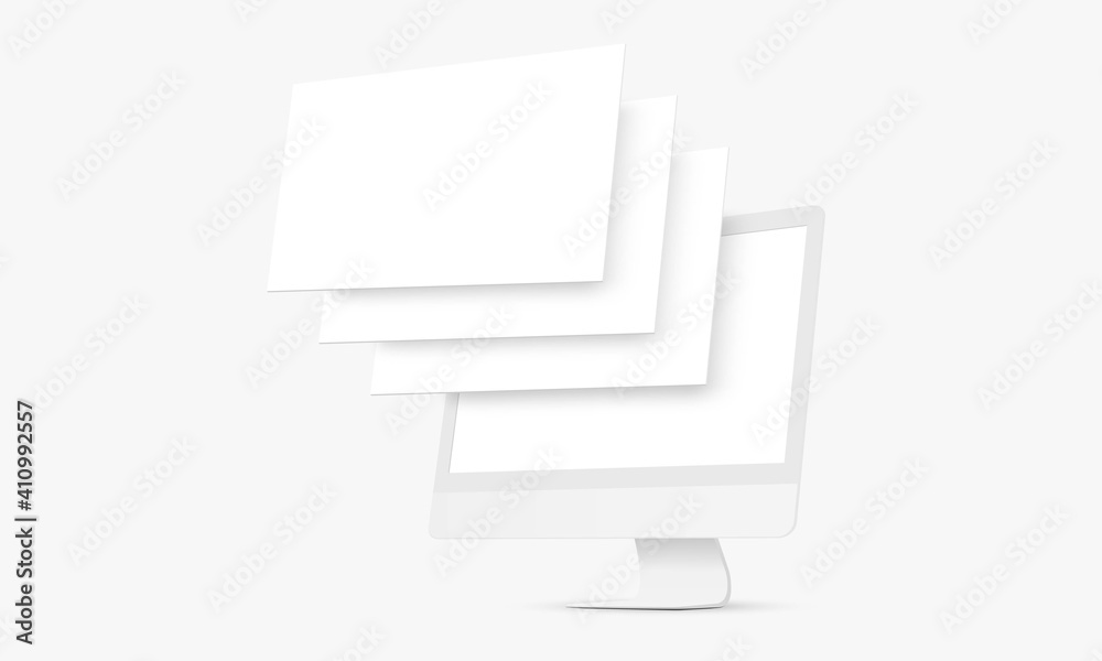 Clay Computer Monitor Mockup with Blank Wireframing Pages. Concept for ...