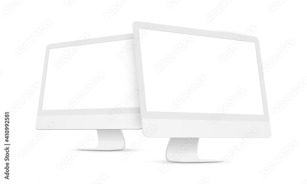 Two Clay Desktop PCs with Perspective Side Views Isolated on White Background. Vector Illustration - obrazy, fototapety, plakaty 
