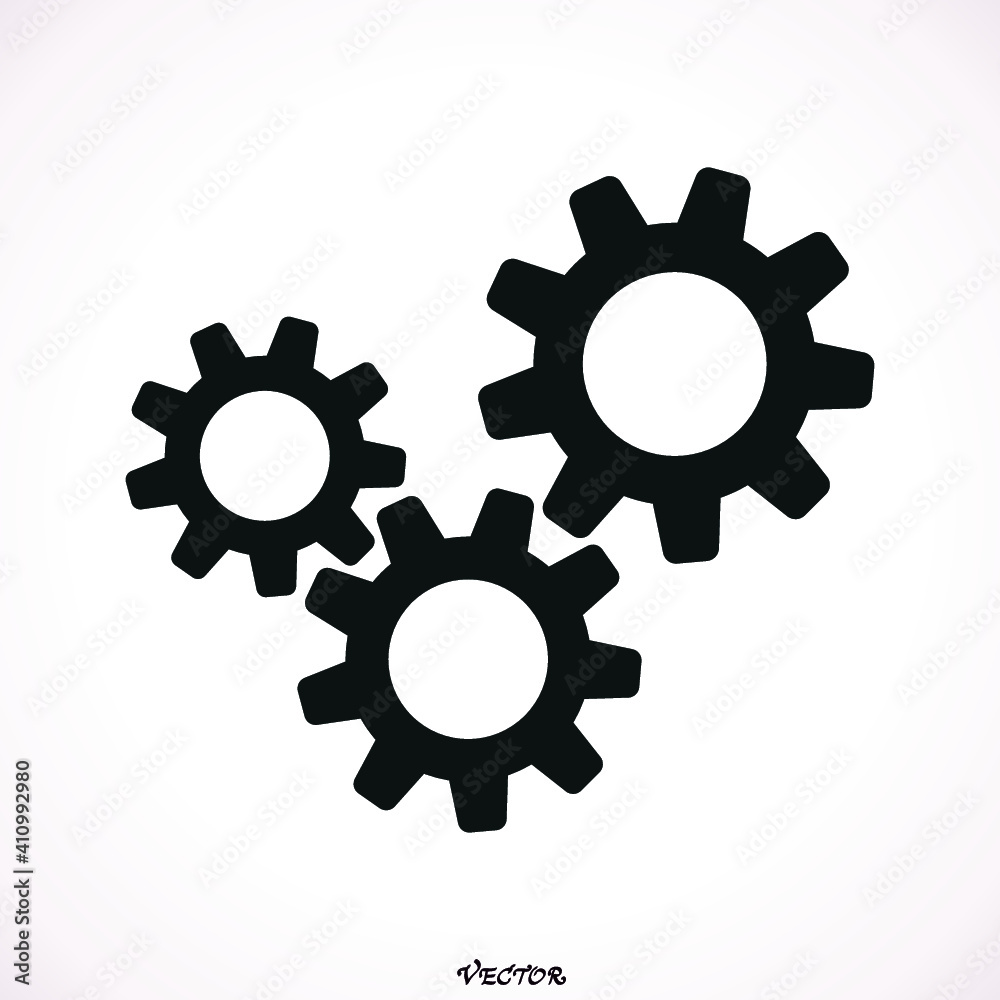 Three gear sign simple icon on background Three gear sign simple icon on background