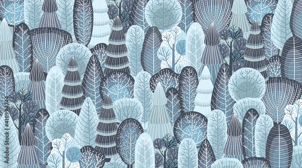 Winter Vector cute illustrations of nature, landscape, trees for a New Year and Christmas background.