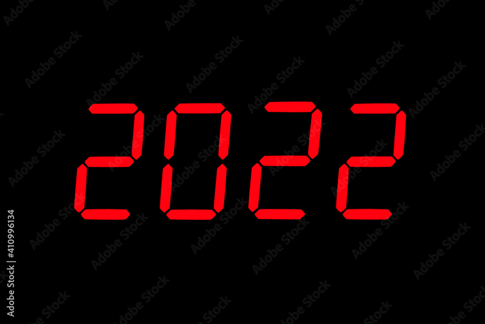 The dial of the electronic clock which shows the year 2022 The dial of the electronic clock which shows the year 2022