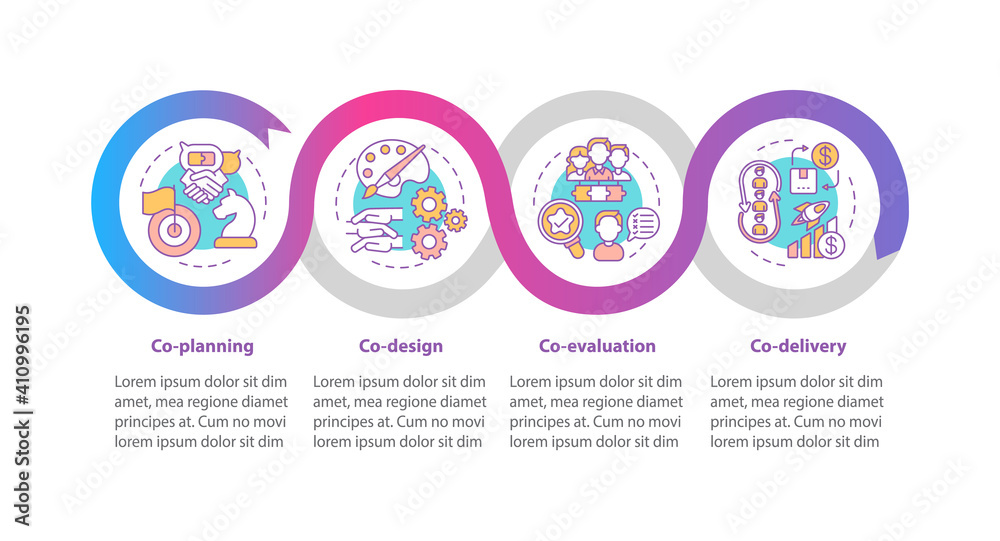 Co production parts vector infographic template. Coplanning, co Co production parts vector infographic template. Coplanning, co