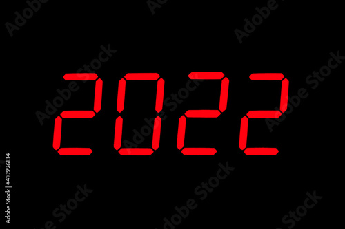 The dial of the electronic clock which shows the year 2022