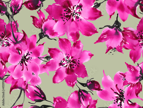 Seamless pattern of blue flowers