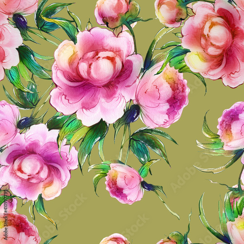  Seamless pattern red peonies