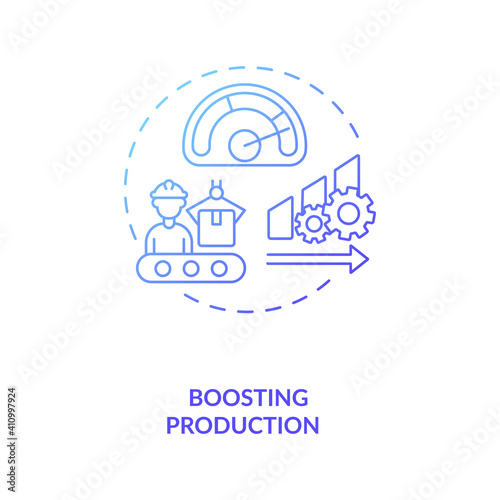 Boosting production concept icon. Industry 4.0 goal idea thin line illustration. Efficient production processes. Digital manufacturing transformation. Vector isolated outline RGB color drawing