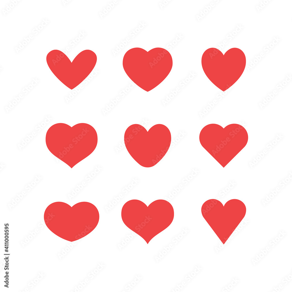 Heart icons collection. Vector designs in shape of hearts. Love , care and valentine's day symbol.