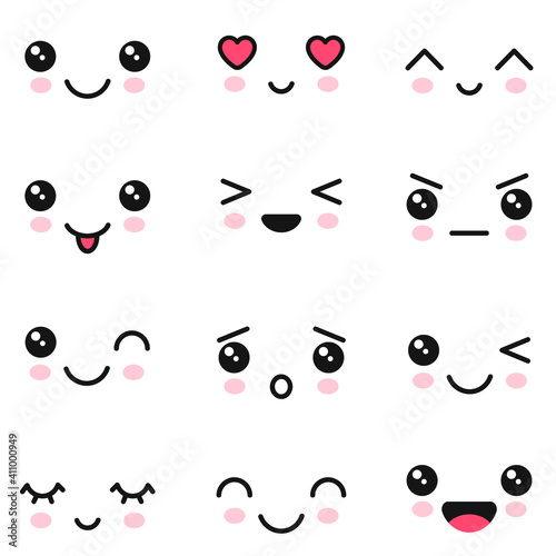 Vector Kawaii emotions, adorable characters icons design