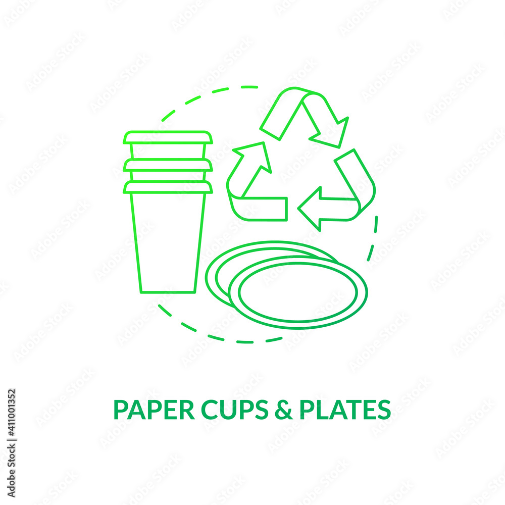Vecteur Stock Paper cups and plates concept icon. Food-spoiled paper ...