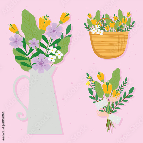 bundle of beautiful floral decorations vector illustration design