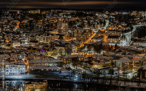 Norwegian city of Halden in a winter evening photo