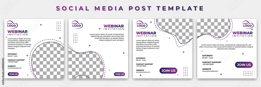 Set of Social Media template with white color vector illustration. webinar invitation design. Good template for online advertising design. - obrazy, fototapety, plakaty 