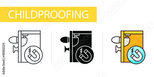 icons set, Childproofing, Baby Safety Proof Magnetic Cupboard Locks
