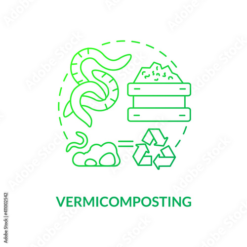 Vermicomposting concept icon. Composting method idea thin line illustration. Recycling agricultural wastes. Using worms. Earthworms consuming biomass. Vector isolated outline RGB color drawing