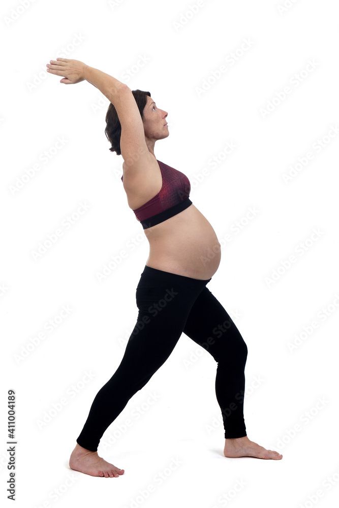 portrait of a pregnant woman exercising on white background portrait of a pregnant woman exercising on white background