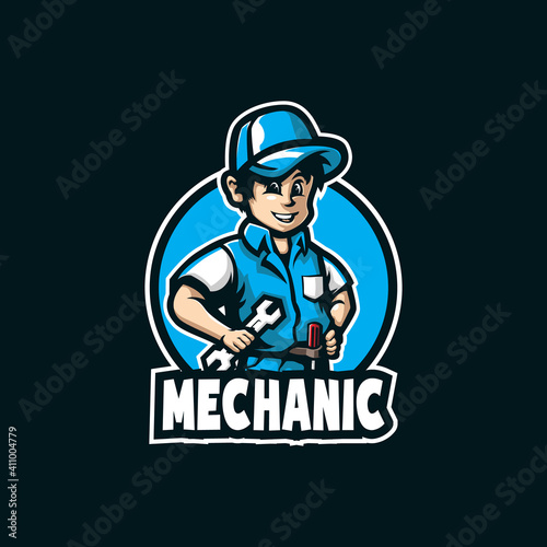 mechanic mascot logo design vector with modern illustration concept style for badge, emblem and t shirt printing. smart mechanic illustration.