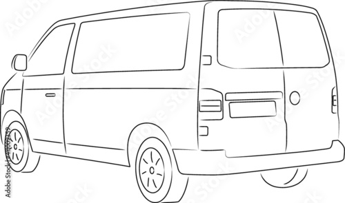 Simple black and white drawing utility van vehicle