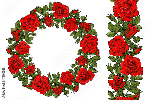 red roses wreath and brush pattern