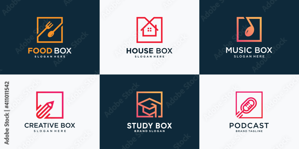 Set of box logo with different element style Premium Vector Set of box logo with different element style Premium Vector