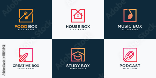 Set of box logo with different element style Premium Vector
