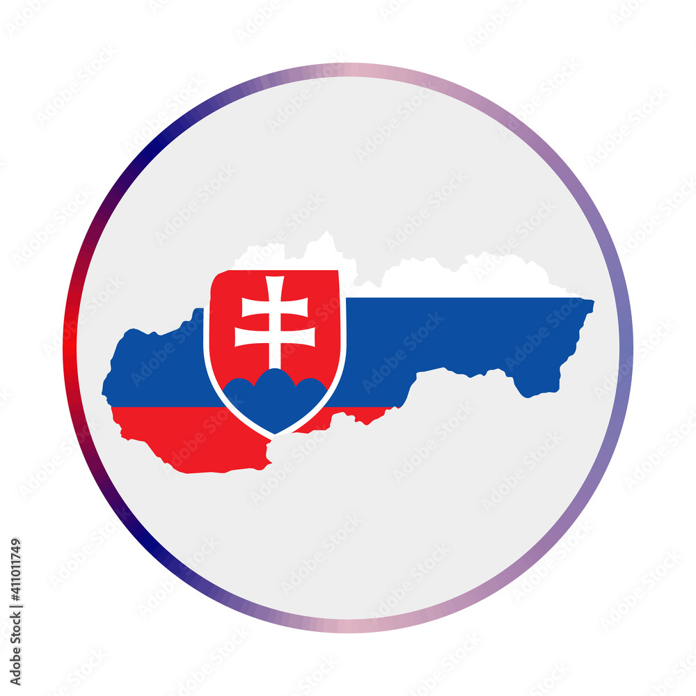 Slovakia icon. Shape of the country with Slovakia flag. Round sign with flag colors gradient ring. Creative vector illustration.