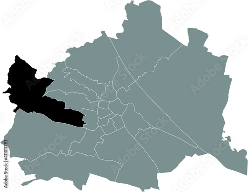 Black location map of Viennese Penzing district inside gray map of Vienna, Austria