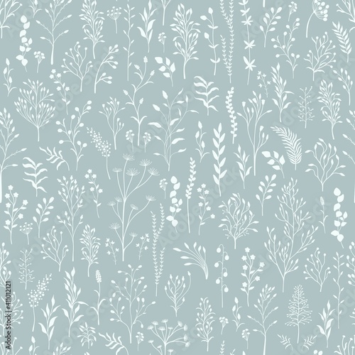 Seamless pattern. Set of wild plants