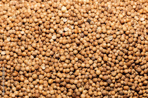 Close up of coriander seeds as background image