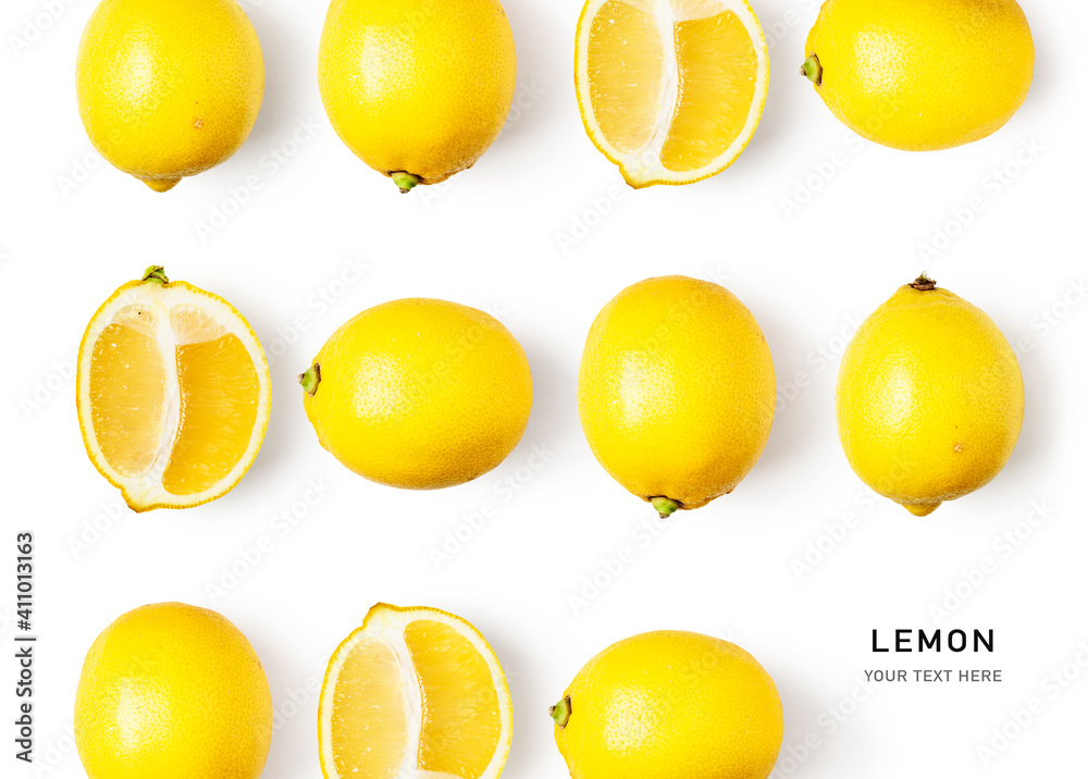 Lemon citrus fruits background and creative layout.