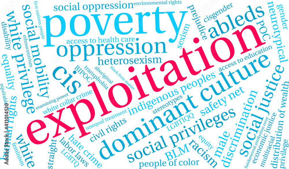 Exploitation Word Cloud on a white background. Exploitation Word Cloud on a white background.