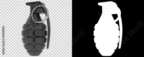 Hand grenade isolated on background with mask. 3d rendering - illustration