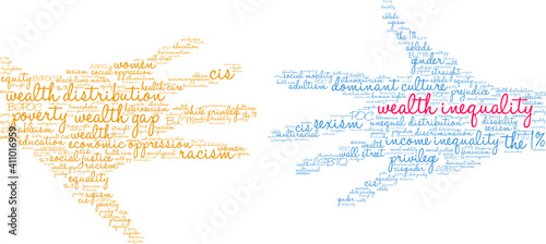 Wealth Inequality Word Cloud on a white background.  © arloo