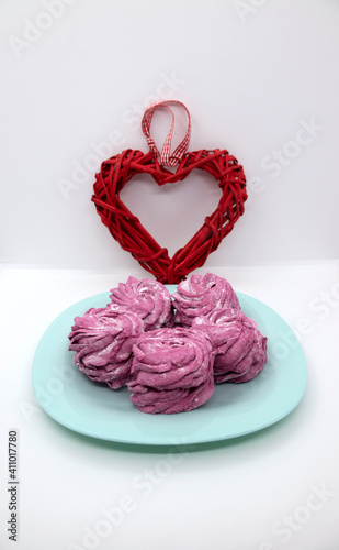 Raspberry marshmallow for dessert with a heart for Valentine's Day 1