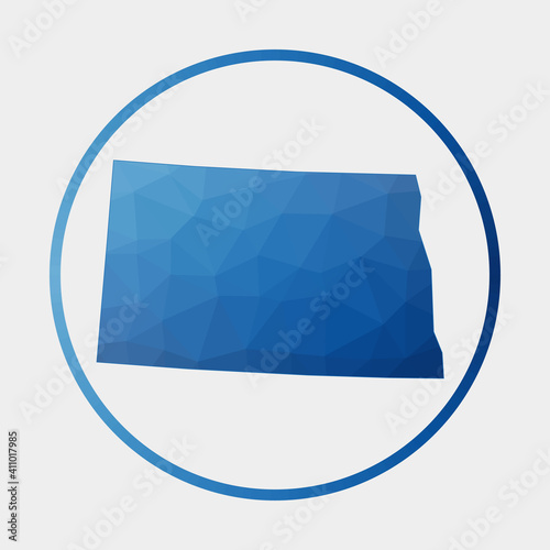 North Dakota icon. Polygonal map of the US state in gradient ring. Round low poly North Dakota sign. Vector illustration.