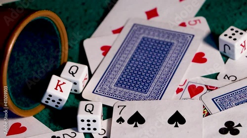 poker cards falling on the gaming table, playing cards.