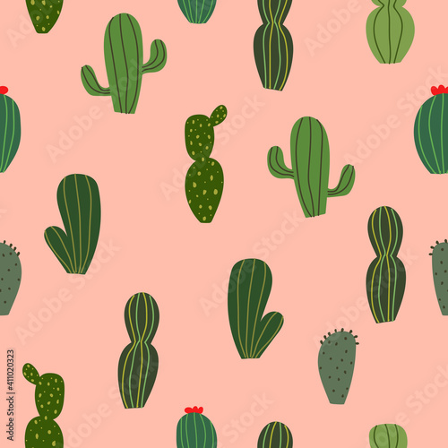 Simple cactus doodle repeat pattern design