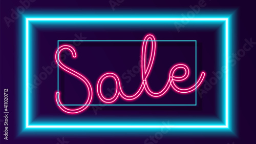 Discount neon sign. Bright lettering for sale. illustration